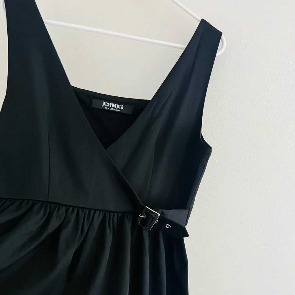 Disturbia Black Belladonna Wrap Suspender Midi Dress 10 - Picture 3 of 5